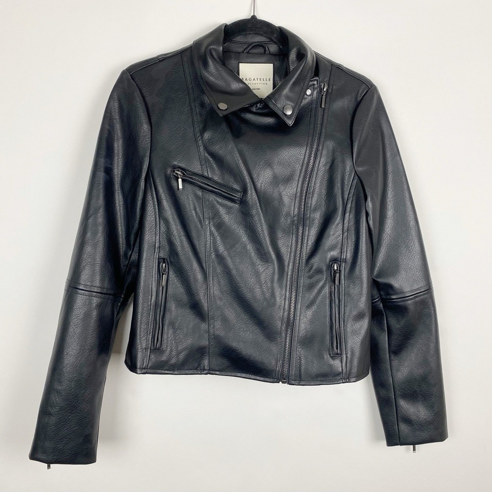 Bagatelle Collection Faux Leather Moto Asymmetrical Zip Jacket Womens M Black - Picture 2 of 7